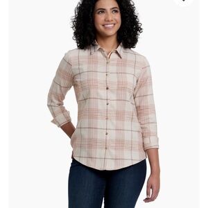 Kuhl Women's Beige and Brown Plaid Button-Down Shirt
